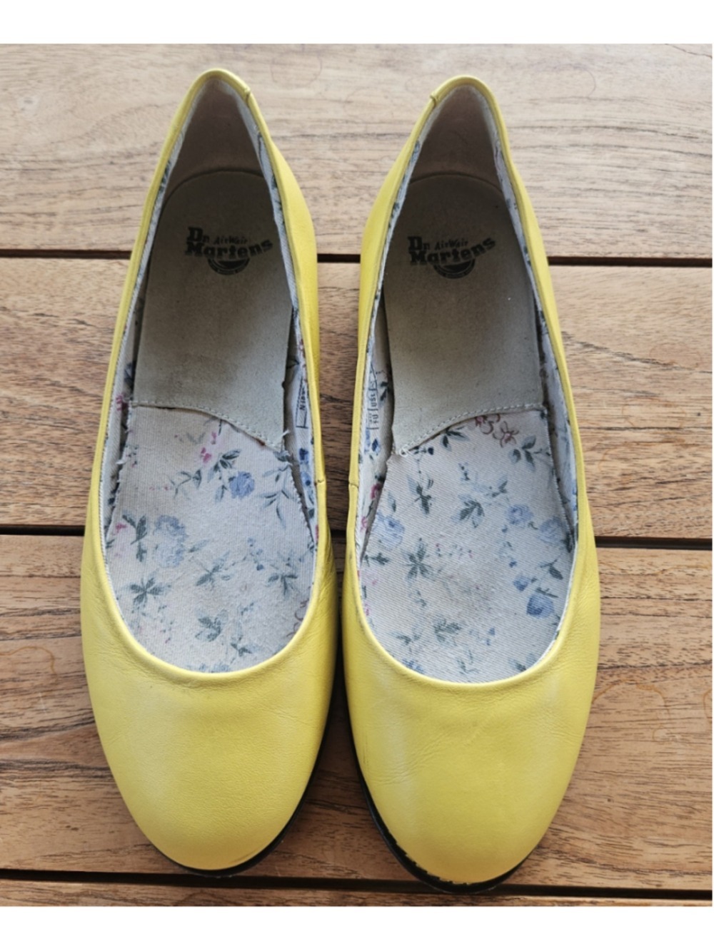 Dr. Martens Yellow Leather "Marie" Ballet Flats Floral Lining - Rare Size 7